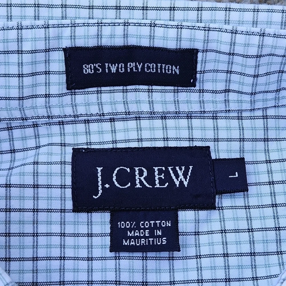 J Crew 80s 2 Ply Cotton LS Button Down Blue White Plaid Shirt Mens Large 16-16.5